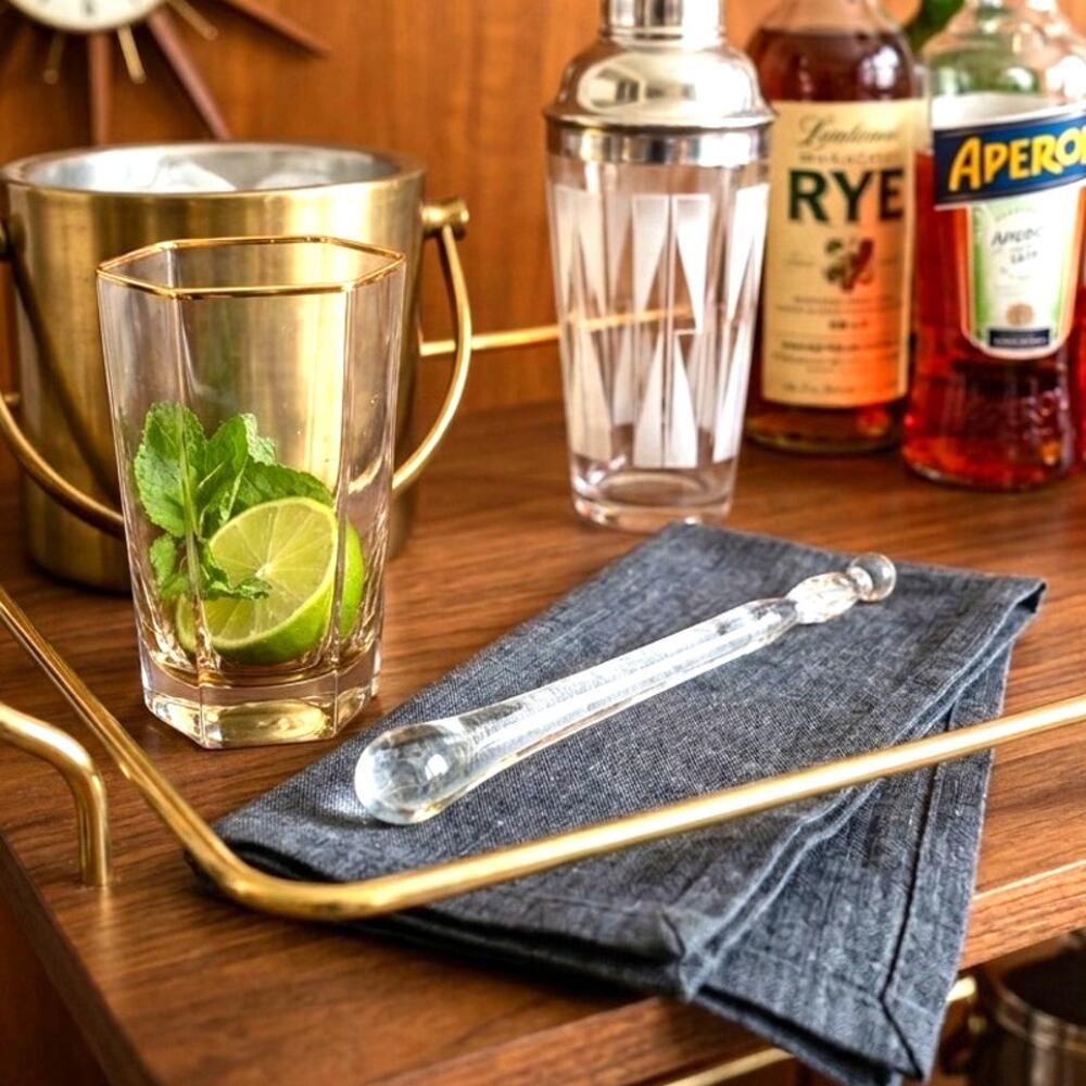Vintage Elegant Clear Glass Cocktail Muddler with Twist Stem and Ball Finial